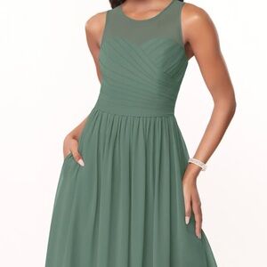 Azazie Nina NWT Eucalyptus A-Line Pleated Chiffon Dress Size 8 Bridesmaid Formal